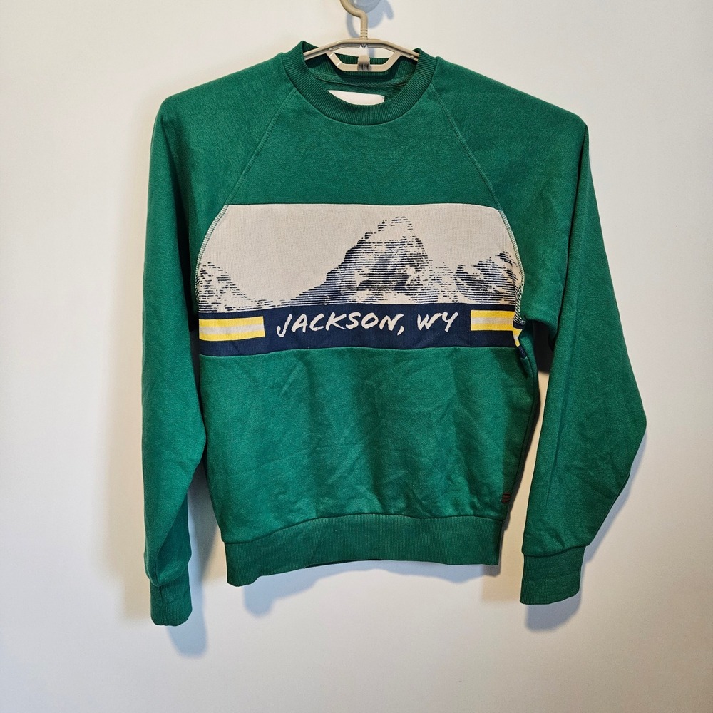 BDG Jackson WY Crewneck Sweatshirt Mens Small Mountain Graphic Green Dad